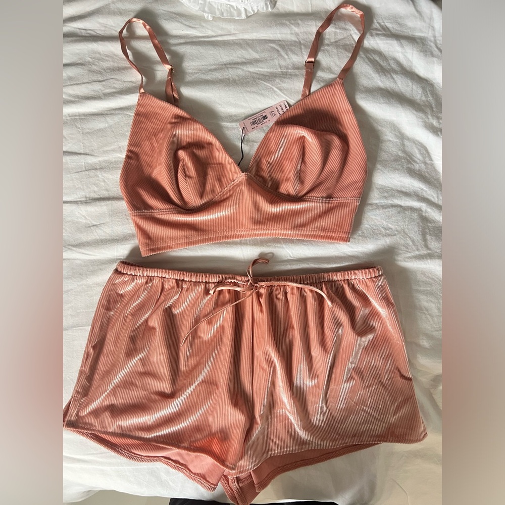 Peach pink Victoria’s Secret velvet cami pajama set